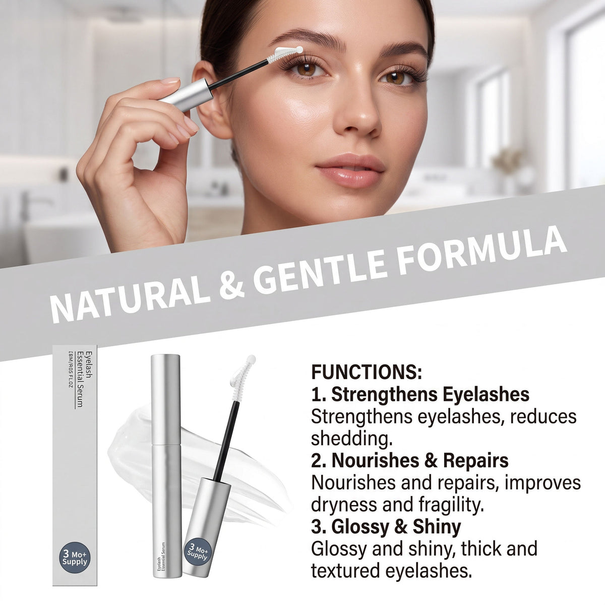 Lightweight Hydrating Lash Conditioning Serum, Gentle Formula for Silky Looking Lashes