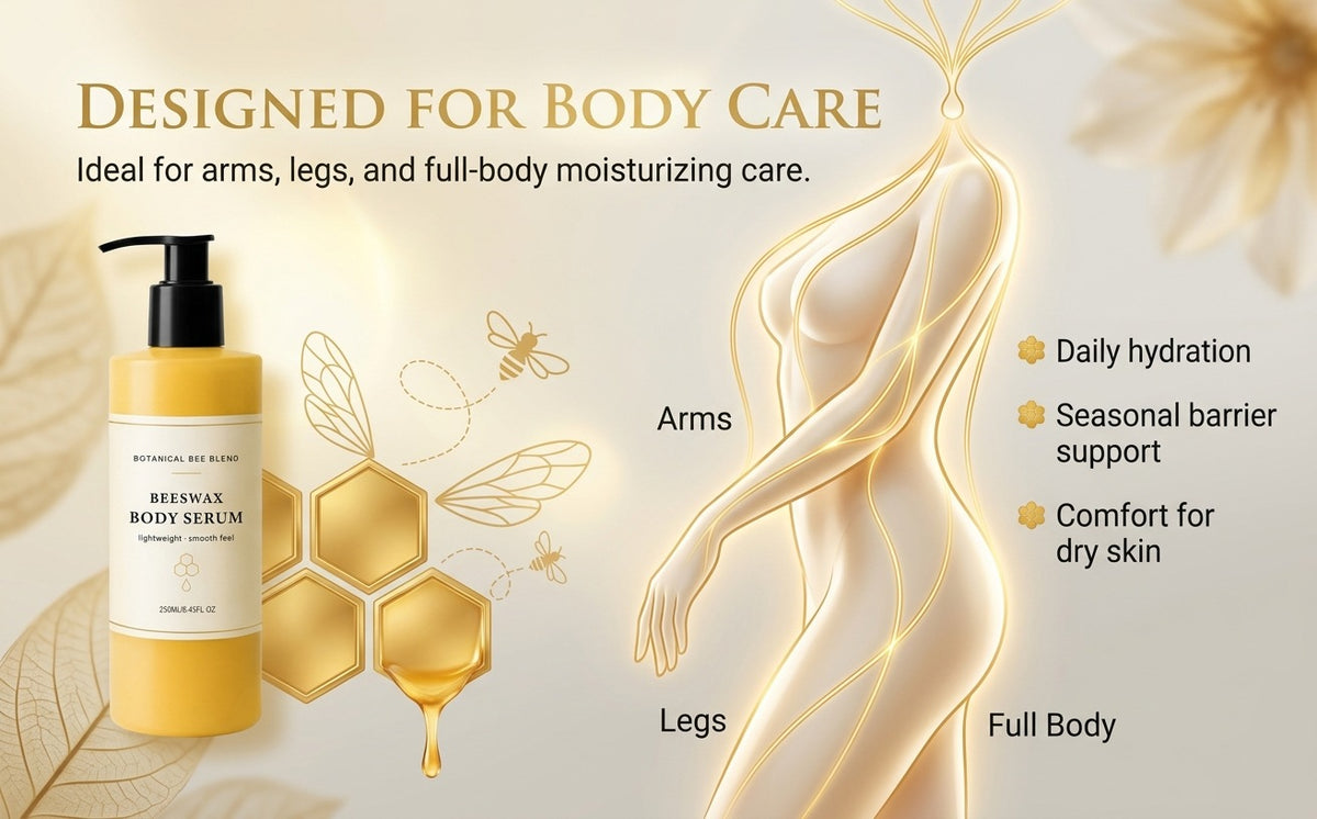 Beeswax Body Serum, Botanical Bee Blend, Lightweight Non-Greasy Moisturizing Serum for Arms Legs & Full Body, 250ml
