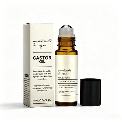 Castor Oil Essential Oil Blend Under Eye Roller, Nourishing Roll-On Serum for Hydrating & Smoothing Under-Eye Skin, 10ml