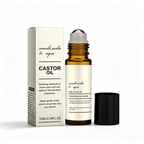 Castor Oil Essential Oil Blend Under Eye Roller, Nourishing Roll-On Serum for Hydrating & Smoothing Under-Eye Skin, 10ml