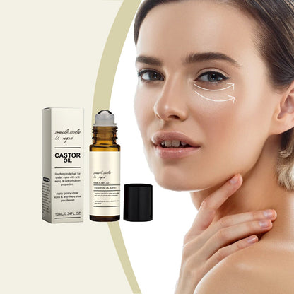 Castor Oil Essential Oil Blend Under Eye Roller, Nourishing Roll-On Serum for Hydrating & Smoothing Under-Eye Skin, 10ml