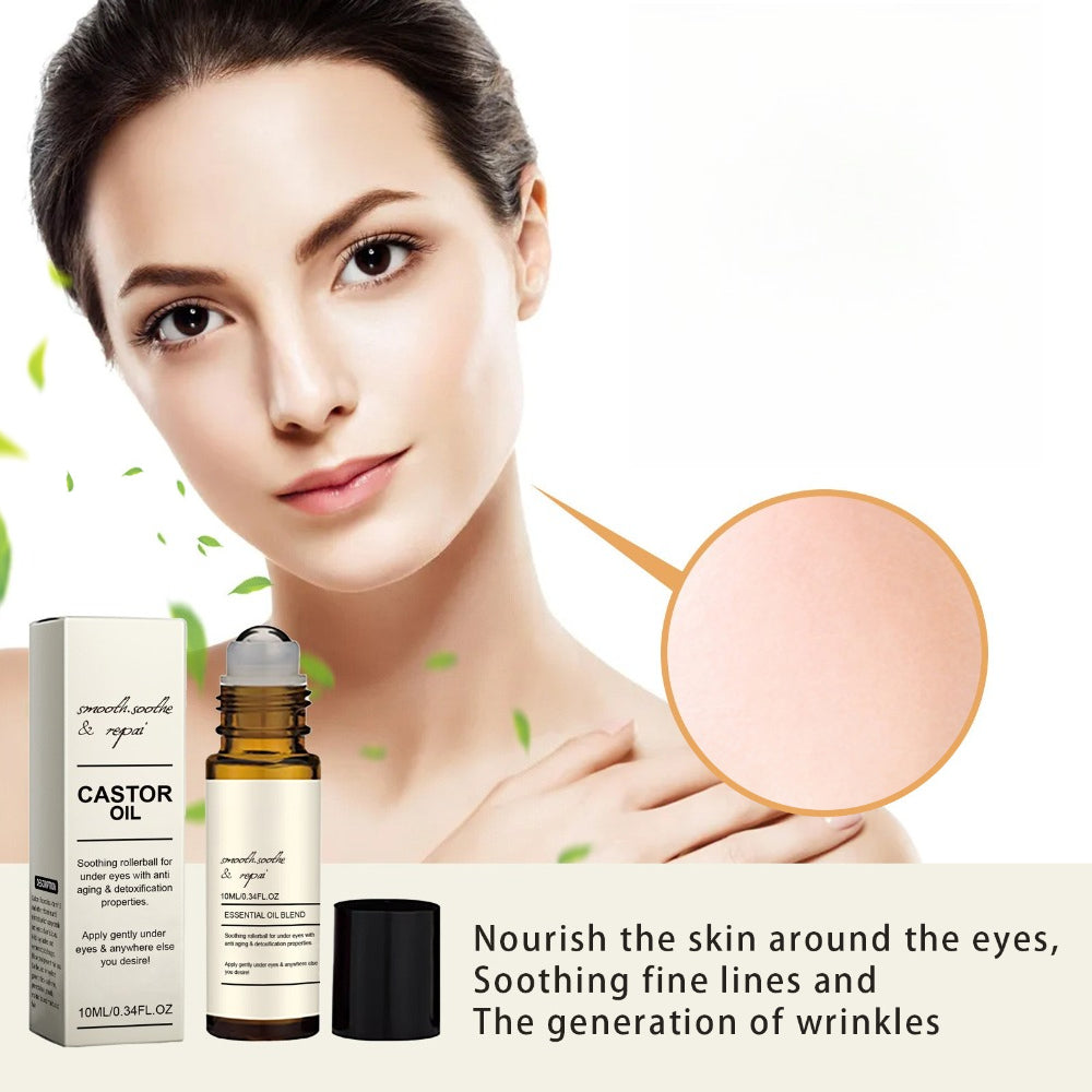 Castor Oil Essential Oil Blend Under Eye Roller, Nourishing Roll-On Serum for Hydrating & Smoothing Under-Eye Skin, 10ml