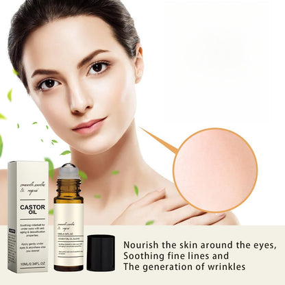 Castor Oil Essential Oil Blend Under Eye Roller, Nourishing Roll-On Serum for Hydrating & Smoothing Under-Eye Skin, 10ml
