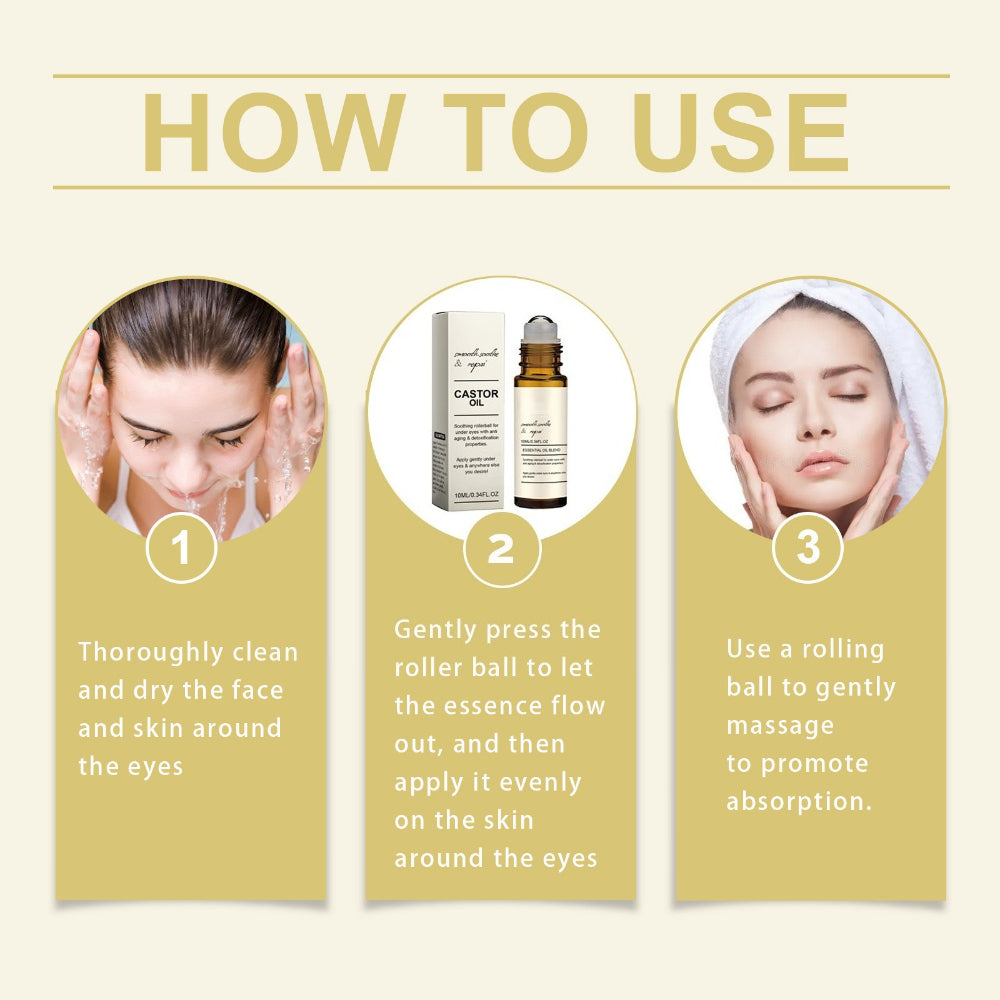Castor Oil Essential Oil Blend Under Eye Roller, Nourishing Roll-On Serum for Hydrating & Smoothing Under-Eye Skin, 10ml