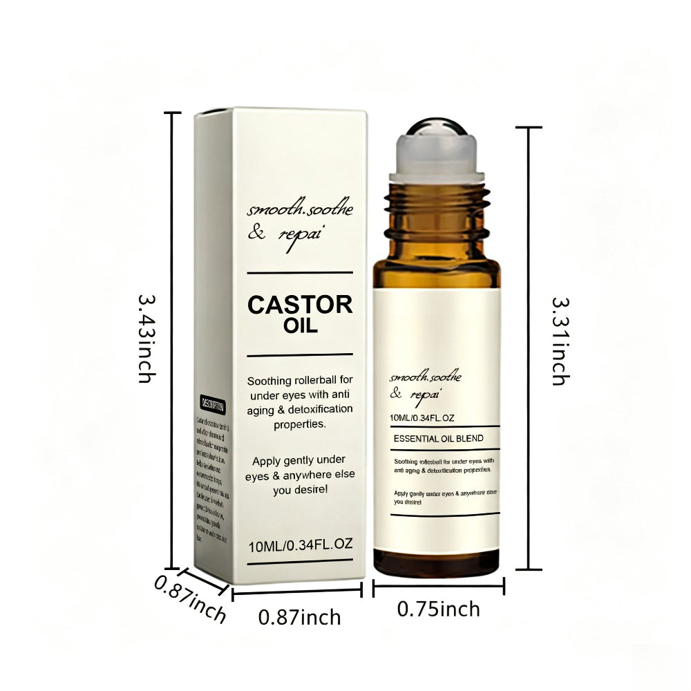 Castor Oil Essential Oil Blend Under Eye Roller, Nourishing Roll-On Serum for Hydrating & Smoothing Under-Eye Skin, 10ml