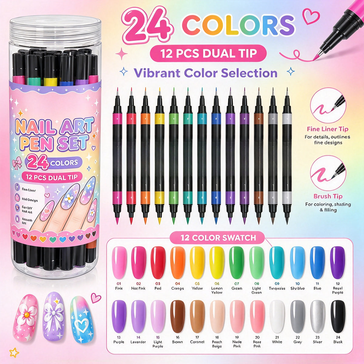 24 Colors DIY Nail Art Painting Pens, Quick Dry🔥