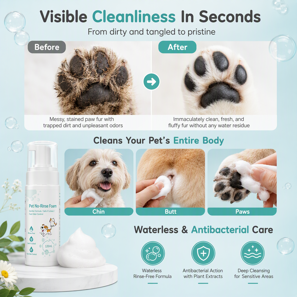 No-Rinse Pet Cleaning Mousse for Cats and Dogs🔥